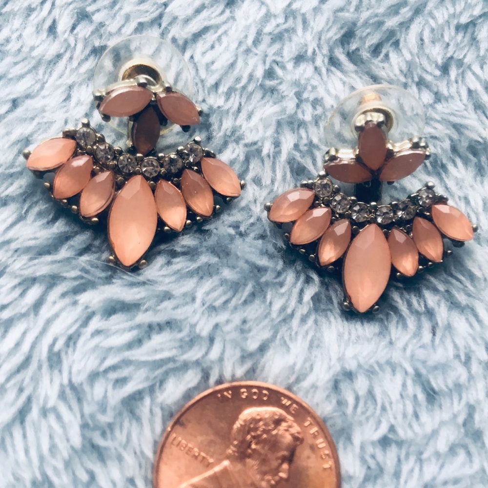 SOLD BOGO Peach iridescent n rhinestone curtain earring